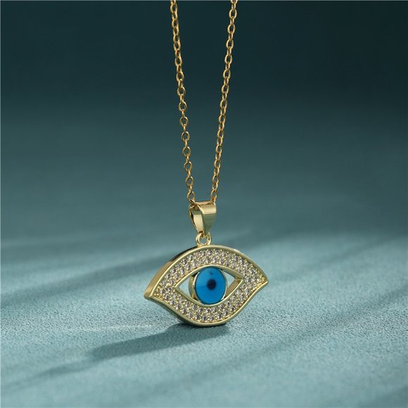 Brand NEW 18K Gold Filled BLUE Evil Eye Necklace - Picture 5 of 5